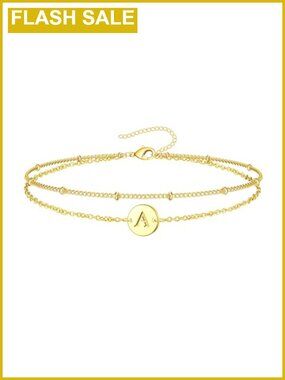 Dainty Gold Plated Initial Bracelet Adjustable Monogram Charm